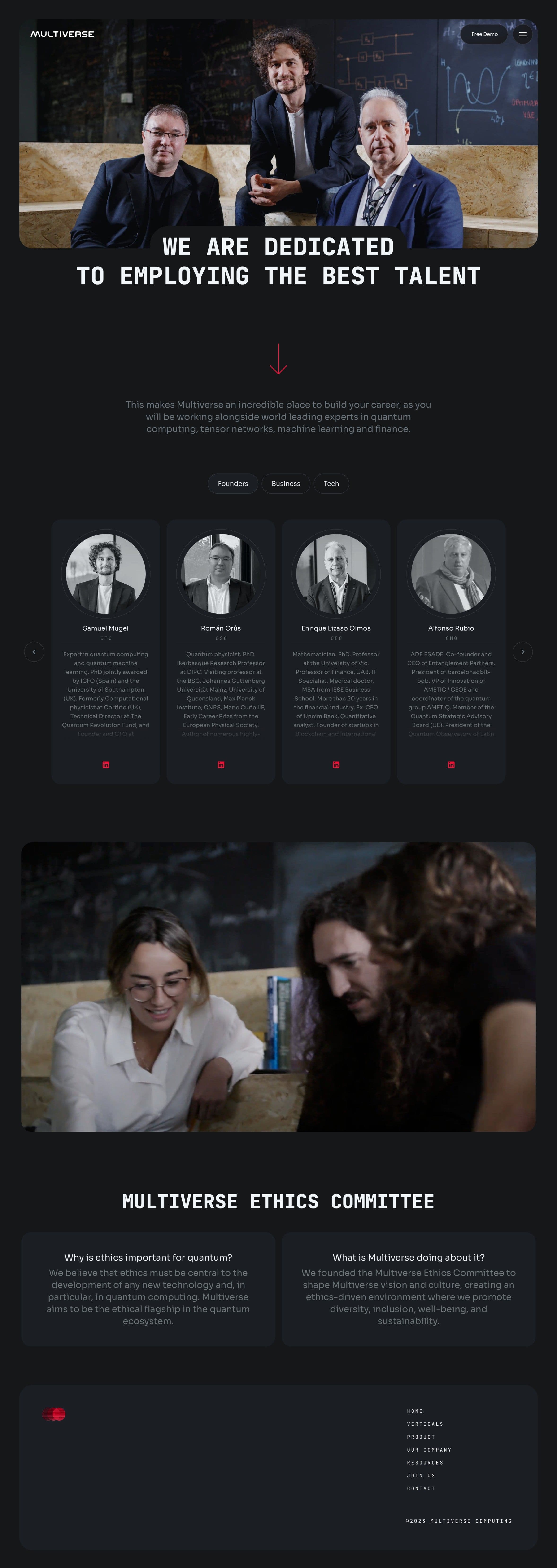 Multiverse Computing's desktop about us page