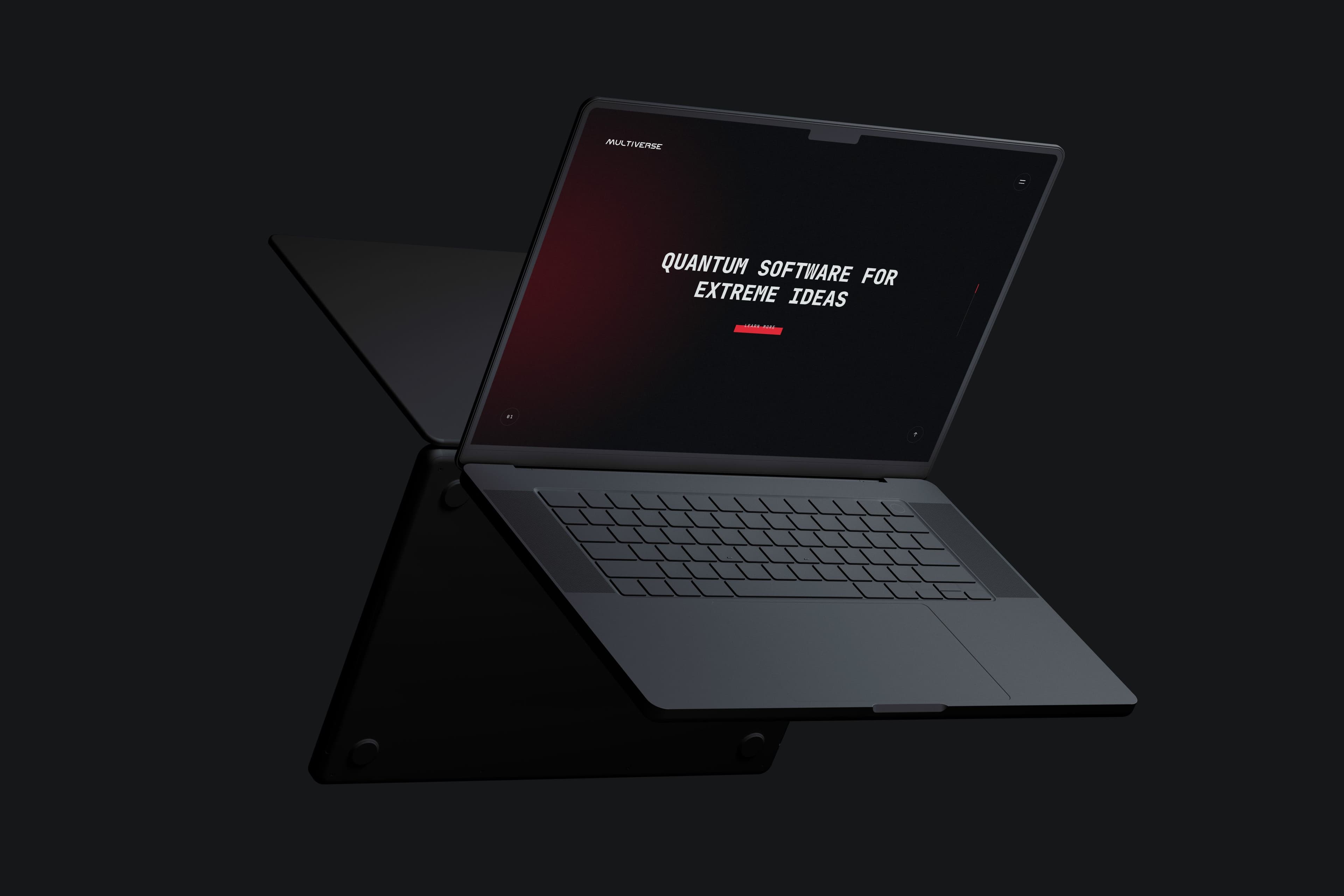 Multiverse Computing's website design on a floating Macbook