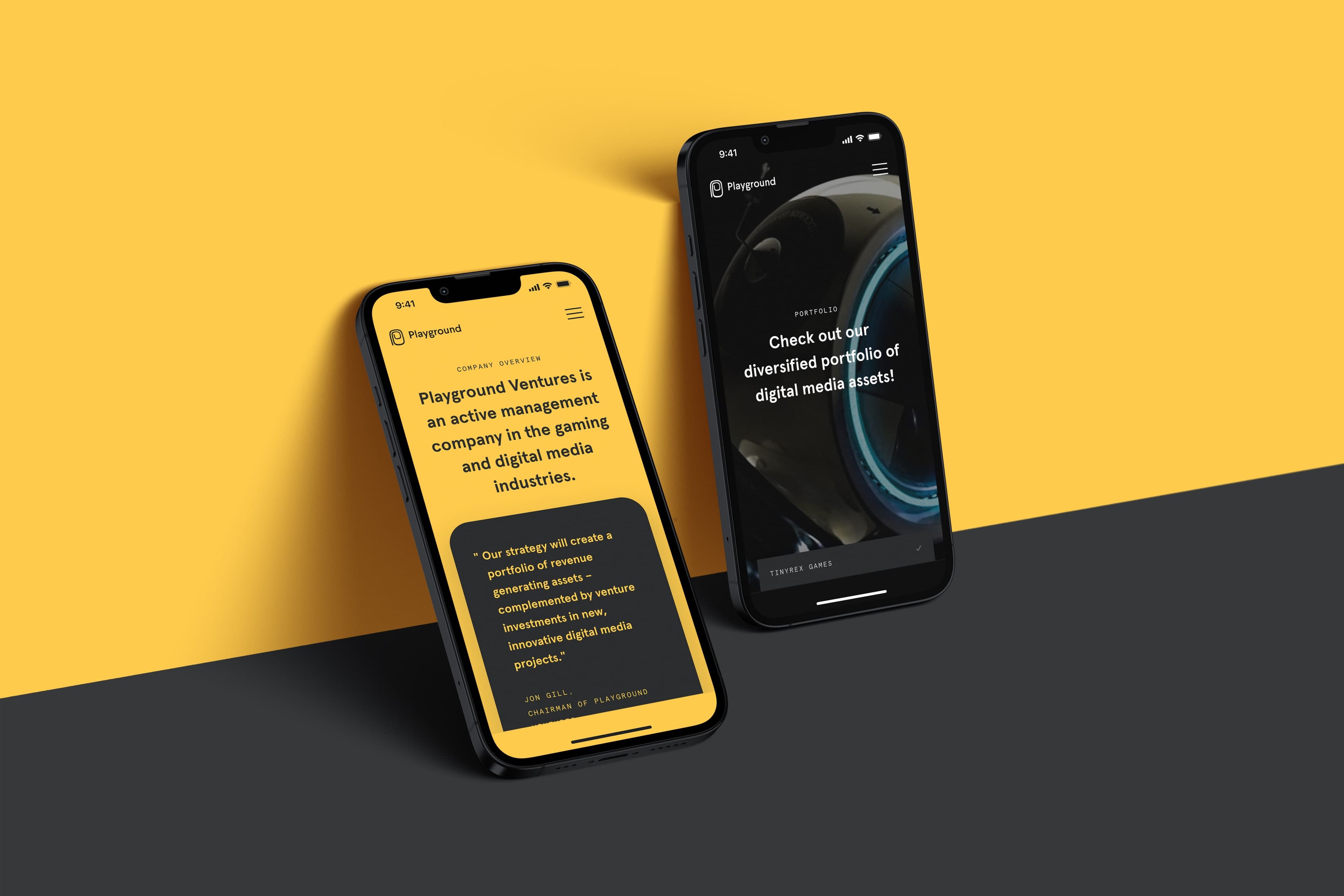 Playground ventures' responsive website design on iPhone 13 mockups.