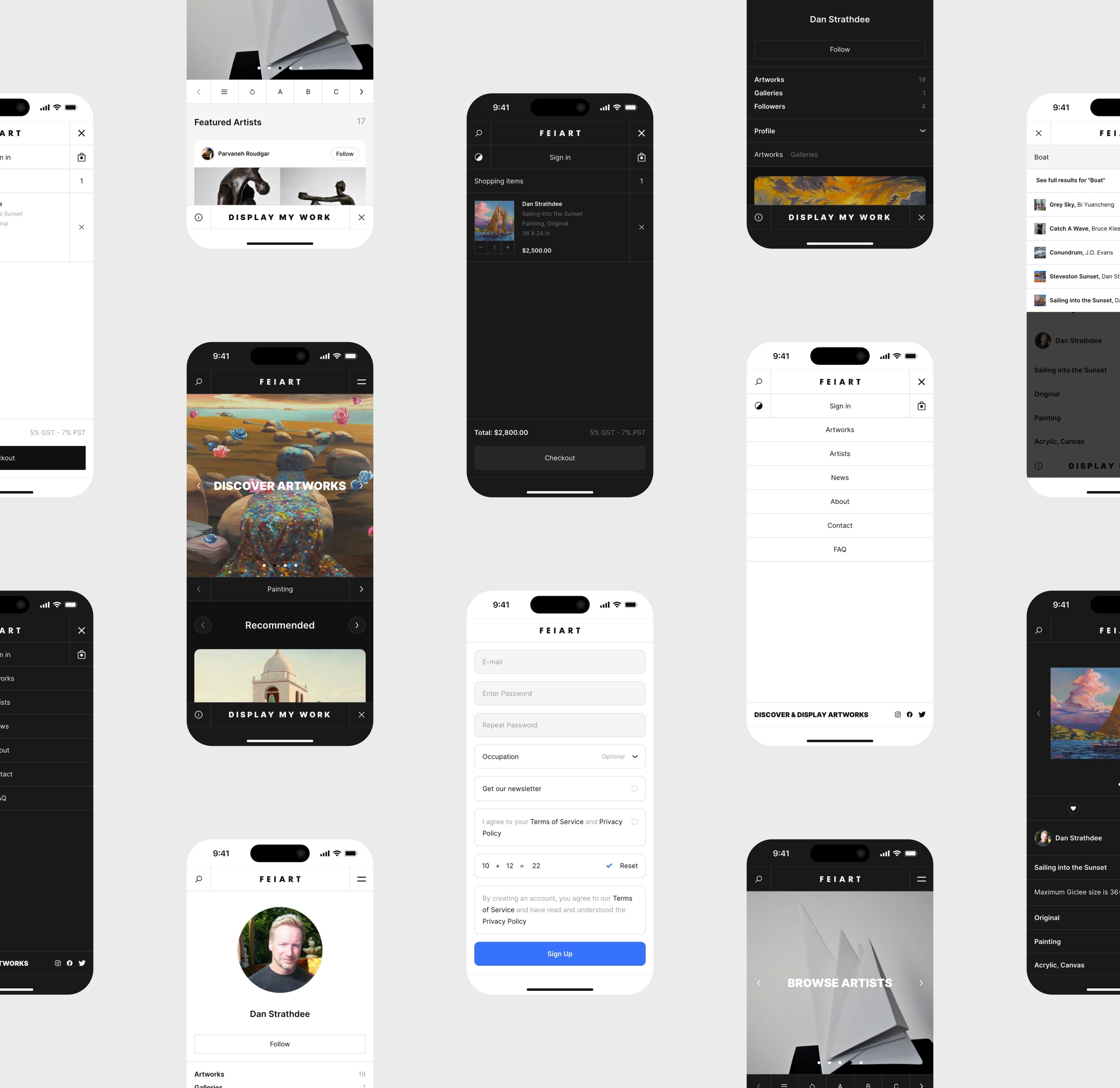 Showcasing FEIART's responsive website design on an iPhone 14 vector mockup